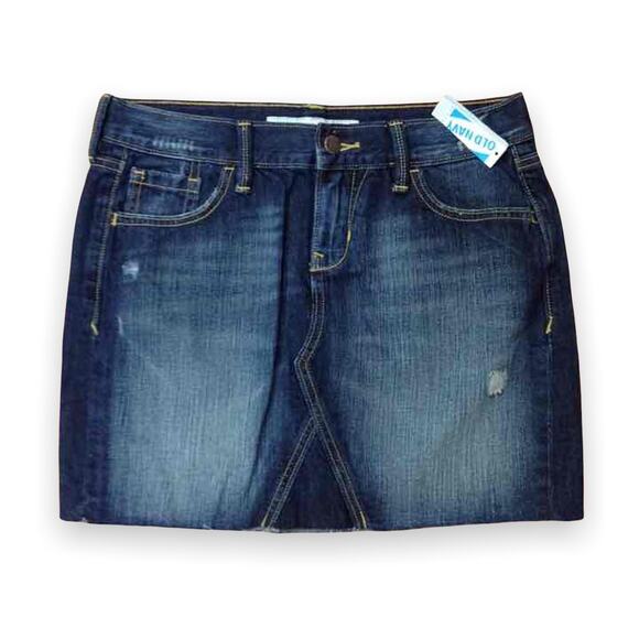 Old Navy Womens Skirt Size Small 4 Blue Denim Raw Hem Distressed Cotton NEW - Picture 1 of 5
